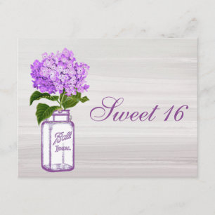 Chic Mason Jar & Purple Hydrangea Sweet 16 Invitation