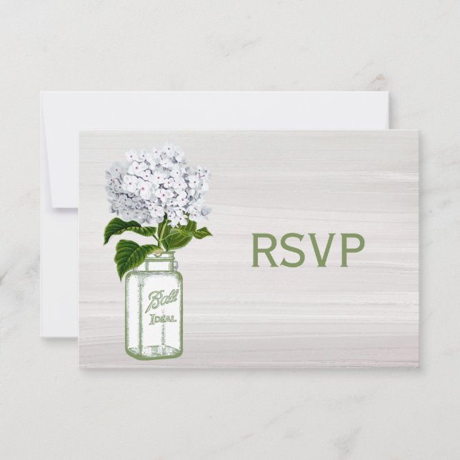 Chic Mason Jar & White Hydrangea RSVP (Front)