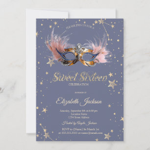 Chic Masque Stars Pastel Lavender Sweet 16 Invitation