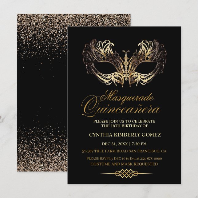 Chic Masquerade Quinceanera Birthday  Invitation (Front/Back)