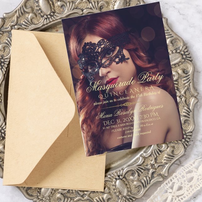 Chic Masquerade Quinceanera Photo  Invitation (Creator Uploaded)