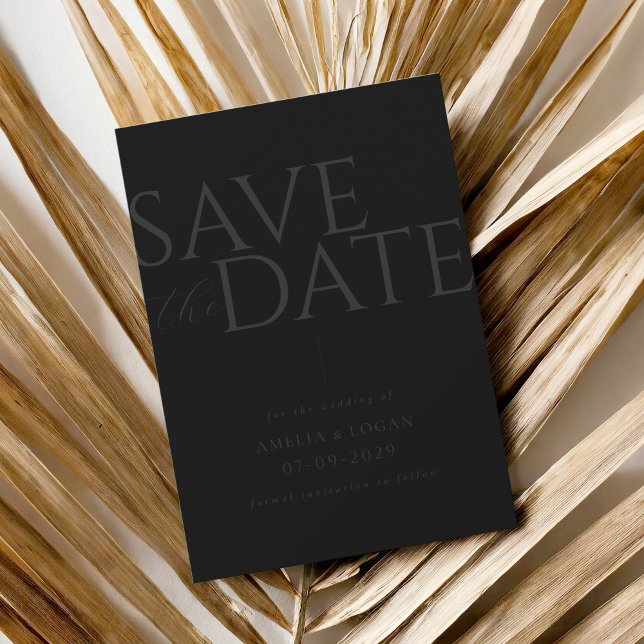 Chic Matte Black Modern Minimalist Wedding Save The Date (Creator Uploaded)