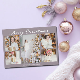 Chic Mauve Christmas Family Photo Collage Holiday Card