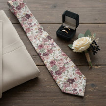Chic Mauve Pink Sage Green Floral Wedding Necktie