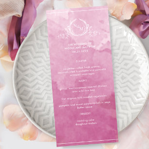 Chic Mauve Pink Watercolor, Monogram Wedding Menu