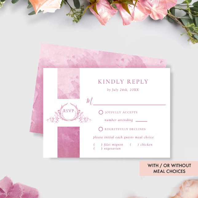 Chic mauve Pink Watercolor Wedding Monogram RSVP (Creator Uploaded)