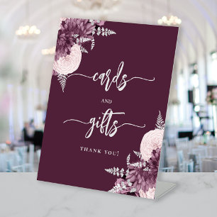 Chic Mauve Silver Floral Wedding Cards Gifts Pedestal Sign