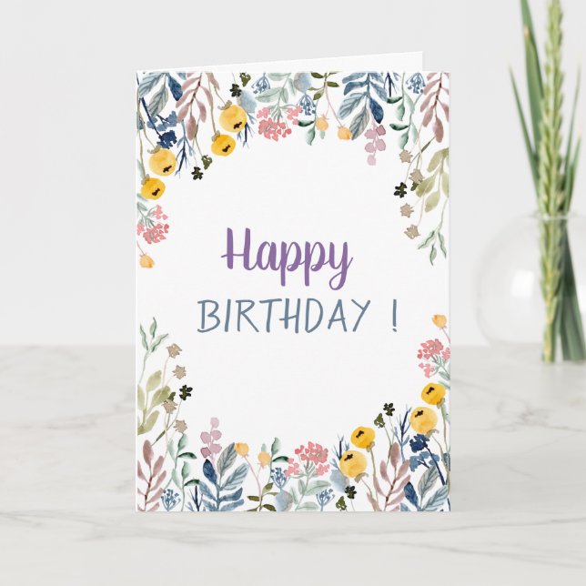 Chic Meadow Floral Birthday Card (Front)