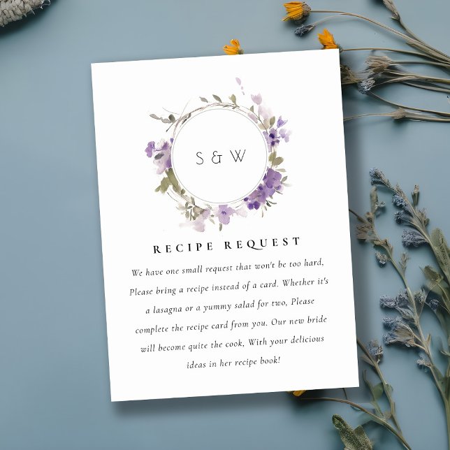 Chic Meadow Lilac Floral Wreath Recipe Request Enclosure Card (Creator Uploaded)
