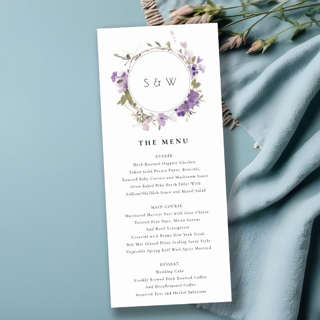 Chic Meadow Lilac Floral Wreath Wedding Menu Card (Creator Uploaded)