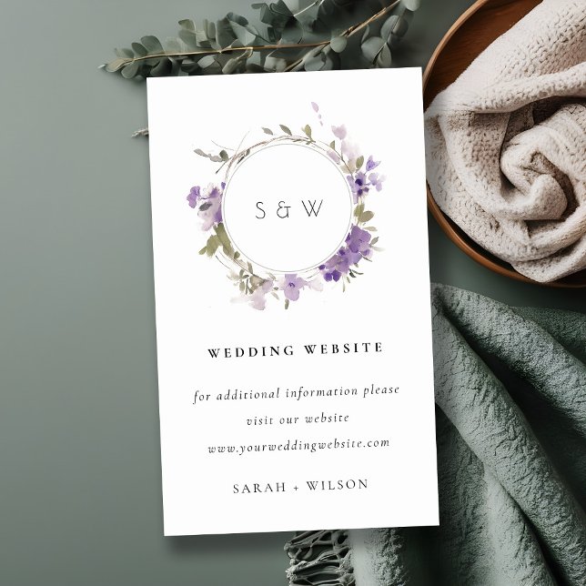 Chic Meadow Lilac Floral Wreath Wedding Website Enclosure Card (Creator Uploaded)