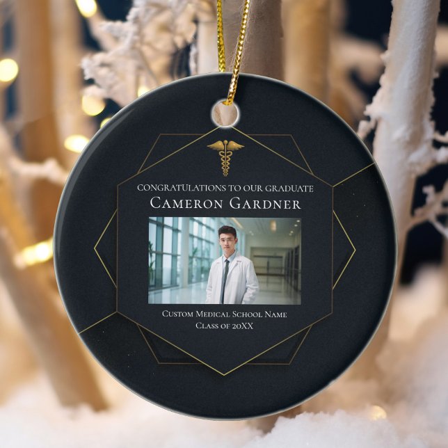 Chic Medical School Graduation Photo Christmas Ceramic Tree Decoration (Creator Uploaded)