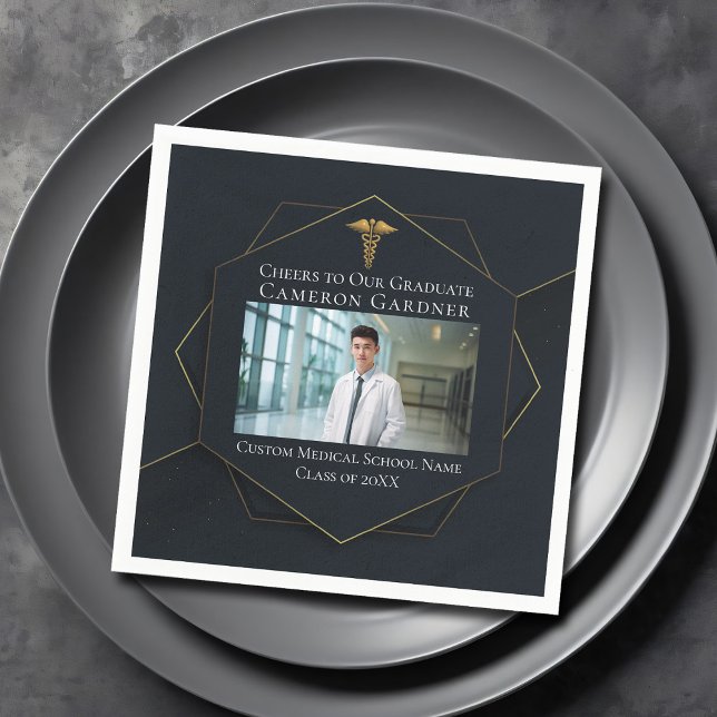 Chic Medical School Photo Black Graduation Party Napkin (Creator Uploaded)
