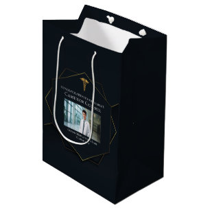 Chic Medical School Photo Graduation Black Gold Medium Gift Bag