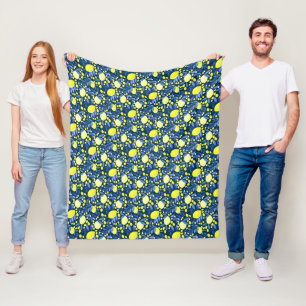 Chic Mediterranean Rustic Lemons Blue Leaf Fleece Blanket
