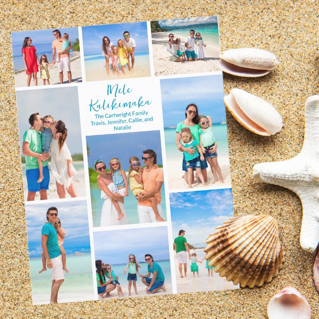 Chic Mele Kalikimaka Family Photo Collage Beach Holiday Postcard (Creator Uploaded)