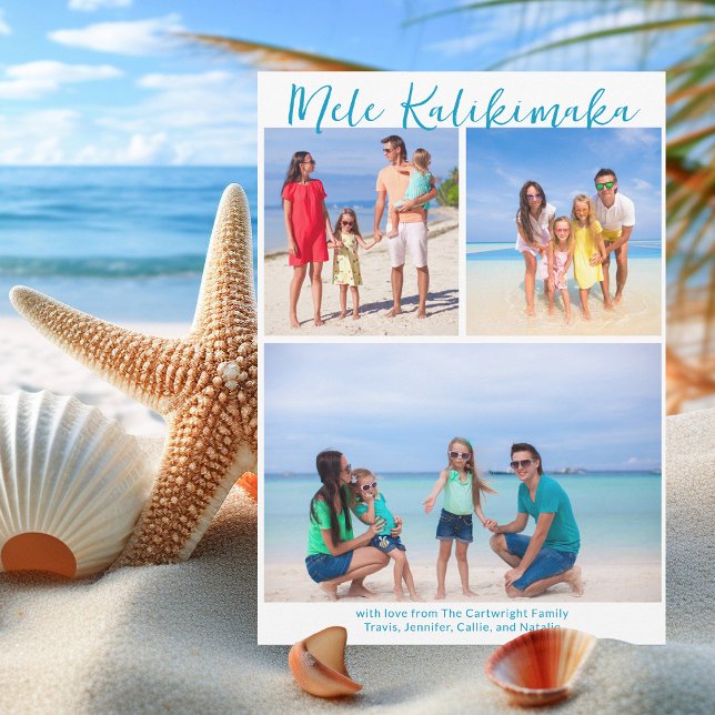 Chic Mele Kalikimaka Family Photo Collage Coastal Holiday Card (Creator Uploaded)