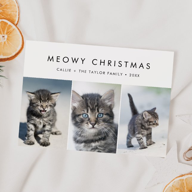 Chic Meowy Christmas New Cat Photo Family Holiday Card (Creator Uploaded)