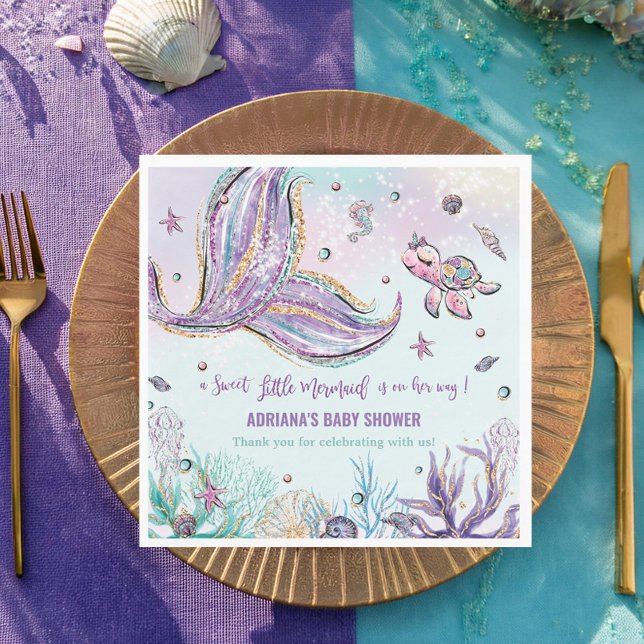 Chic Mermaid Tail Under the Sea Baby Shower Party Napkin (Creator Uploaded)