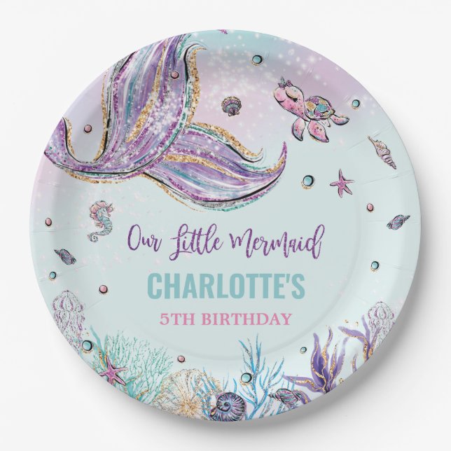 Chic Mermaid Tail Under the Sea Girl Birthday Paper Plate (Front)
