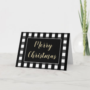 Chic Merry Christmas Black and White Plaid Blank Card
