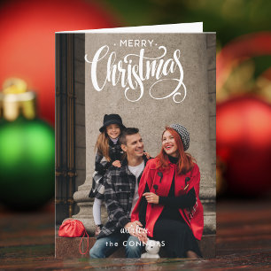 Chic Merry Christmas Calligraphy Script Photo Holiday Card