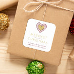 Chic Merry Christmas Gold Heart Lace Effect Thanks Square Sticker<br><div class="desc">Chic Merry Christmas Fake Golden Heart Lace Effect Thanks Supporting Small Business Square Sticker Elegant Square Sticker "Merry Christmas" with Fake Golden Lace Detail to Thank for Supporting Small Business is perfect for your small business: Artisans, handymakers Add a touch of elegance and festivity to your products with our "Merry...</div>