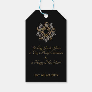 Chic Merry Christmas Gold Silver Calligraphy Black Gift Tags