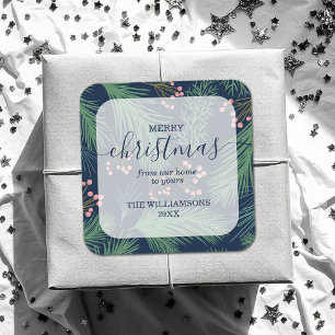 Chic Merry Christmas Navy Square Sticker