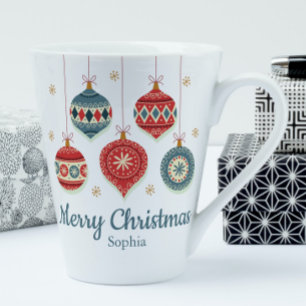 Chic Merry Christmas Ornaments Personalised Latte Mug