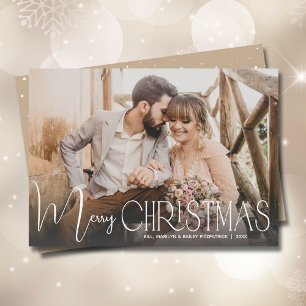 Chic Merry Christmas Script Photo Holiday Card