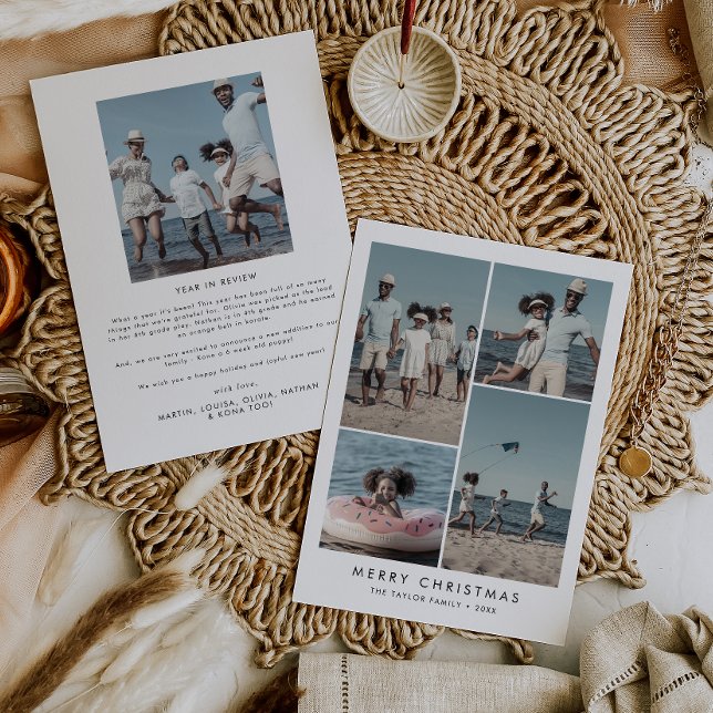 Chic Merry Christmas Year In Review 5 Photo Holiday Card (Creator Uploaded)