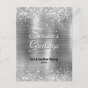 Chic metal silver glitter Christmas new year Postcard