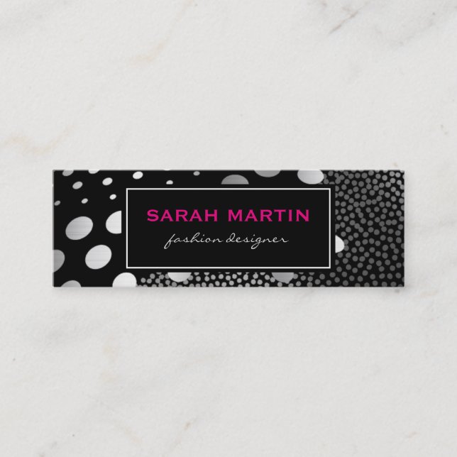 Chic Metallic Dots Pattern Black Label Mini Business Card (Front)