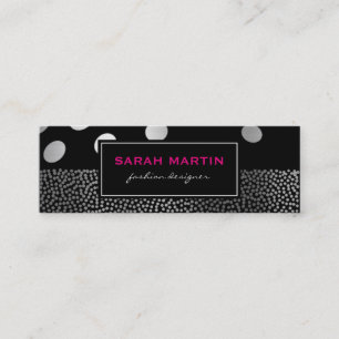 Chic Metallic Dots Pattern Black Label Mini Business Card
