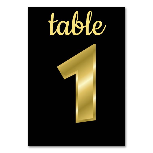 Chic Metallic Gold Black Table Number1 Table Number (Front)