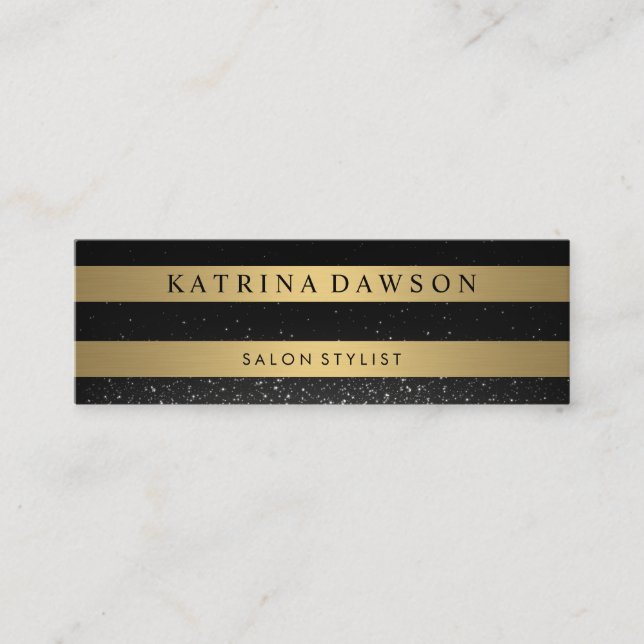 Chic Metallic Gold Stripes Confetti Glow Mini Business Card (Front)