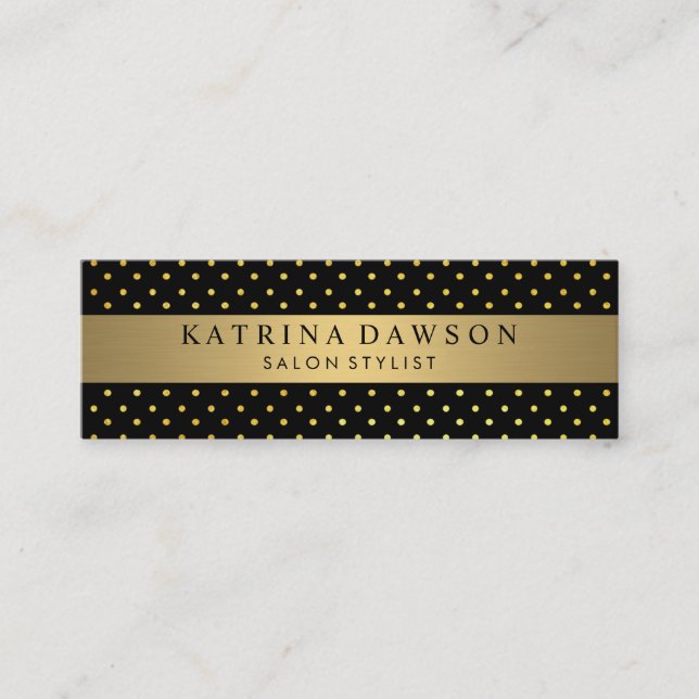 Chic Metallic Gold with Polka Dots Mini Business Card (Front)