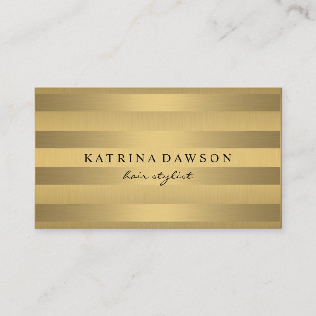 Chic Metallic Gold with Subtle Stripes Business Card (Front)