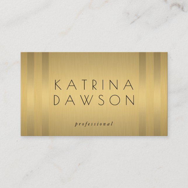 Chic Metallic Gold with Subtle Stripes Business Card (Front)