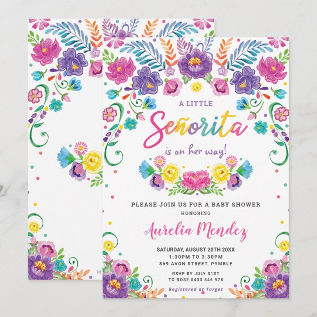Chic Mexican Floral Senorita Baby Shower Girl Invitation (Front/Back)