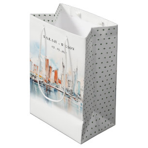 Chic Miami Florida Skyline Watercolor Wedding Medium Gift Bag