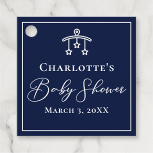 Chic Midnight Blue Stars Mobile Baby Shower Favour Tags