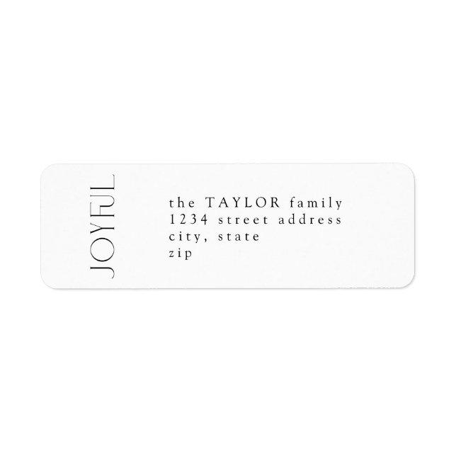 Chic Minimal Black Joyful Christmas Return Address (Front)