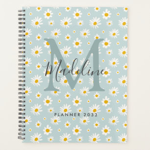 Chic Minimal Daisy Teal Script Monogram Planner