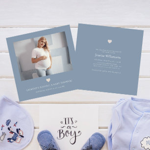 Chic minimal dusky blue photo baby shower invitation
