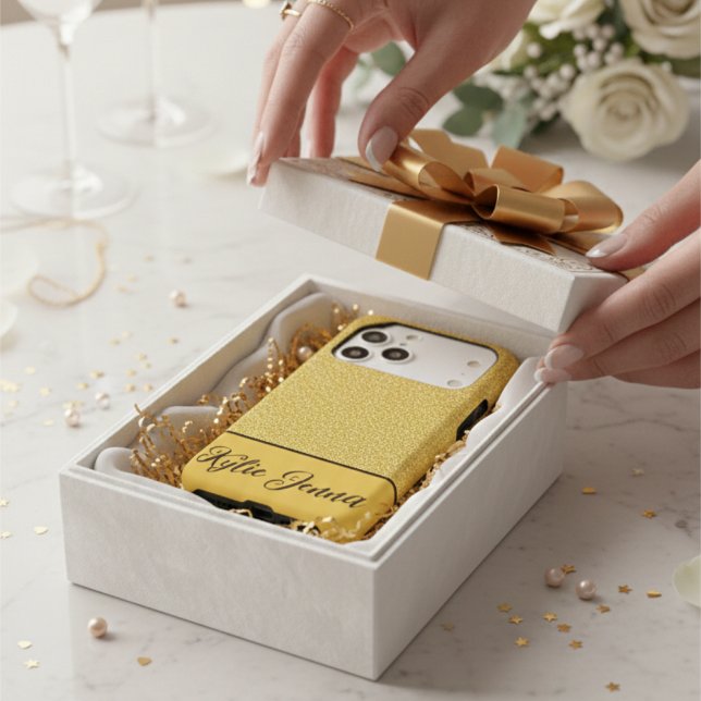 Chic Minimal Faux Gold Glitter & Black Custom Name (Creator Uploaded)