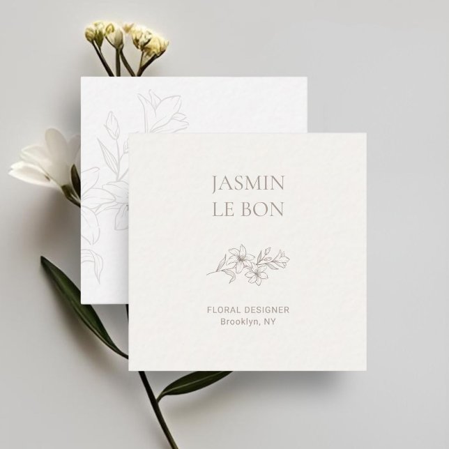 Chic Minimal Floral Ivory Square Business Card (Creator Uploaded)