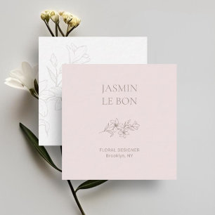 Chic Minimal Floral Pink Square Business Card