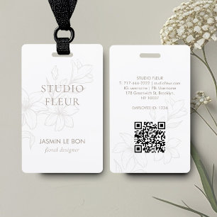 Chic Minimal Floral Square Business Card ID Badge